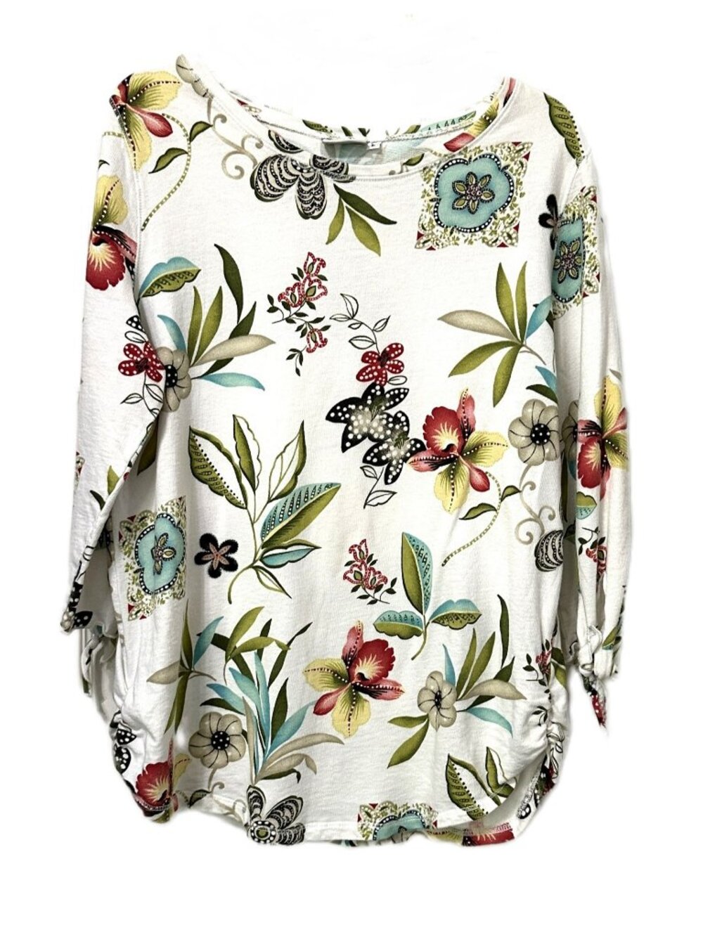 Hot Cotton Floral Cotton Top 3/4 Sleeves With Ties Size L